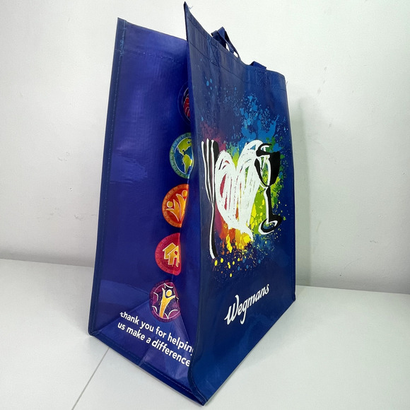 Set of 4 — Wegmans Blue Rainbow Heart Reusable Grocery Tote Bag w/ Liner NWT NEW - Picture 9 of 11